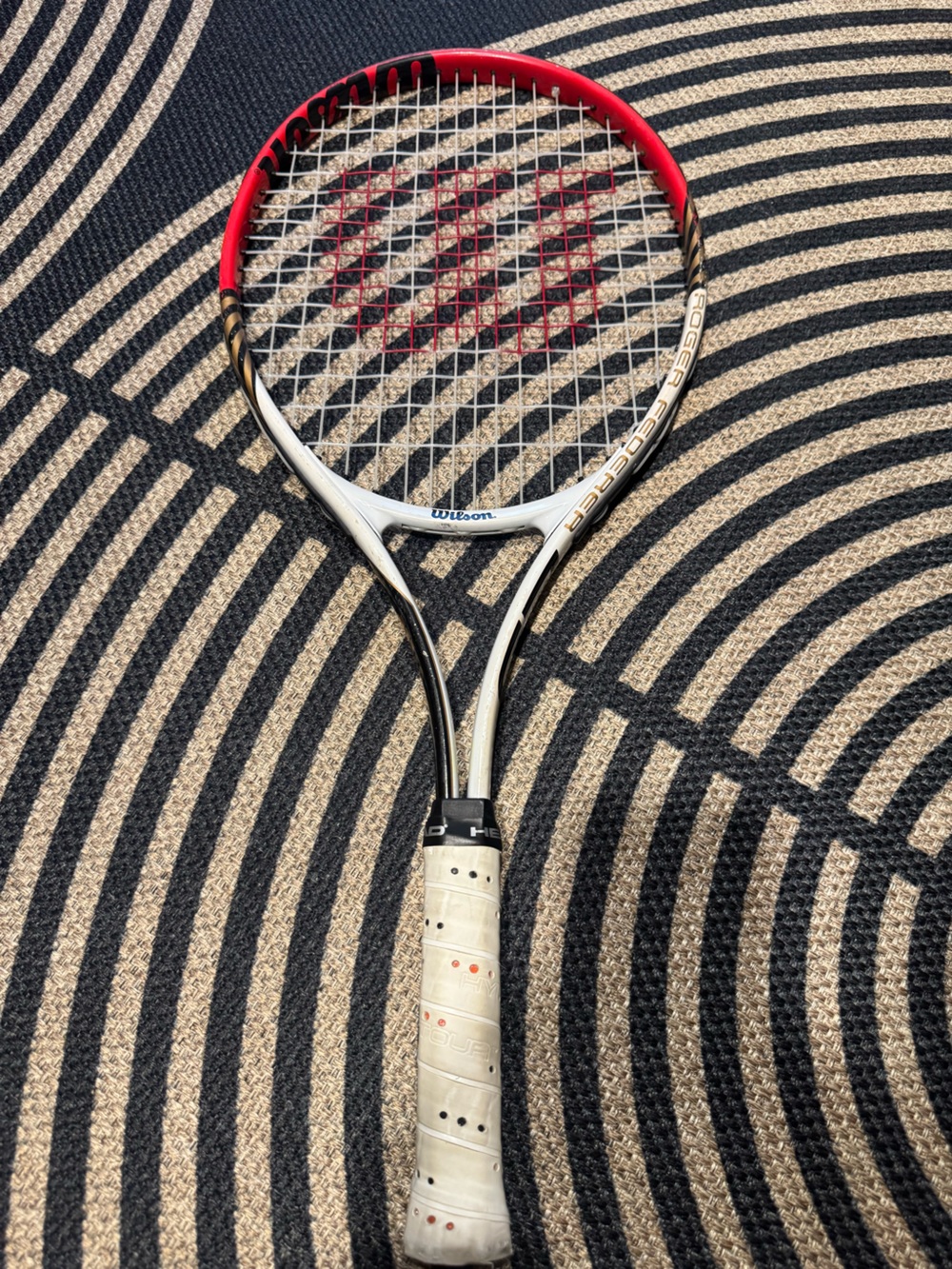 Wilson White and Black Roger Federer Pro Staff Tennis Racket with Red Strings